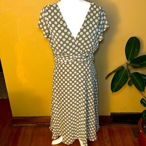 Connected Apparel Sheer Polka Dot Tea Length Dress sz 14